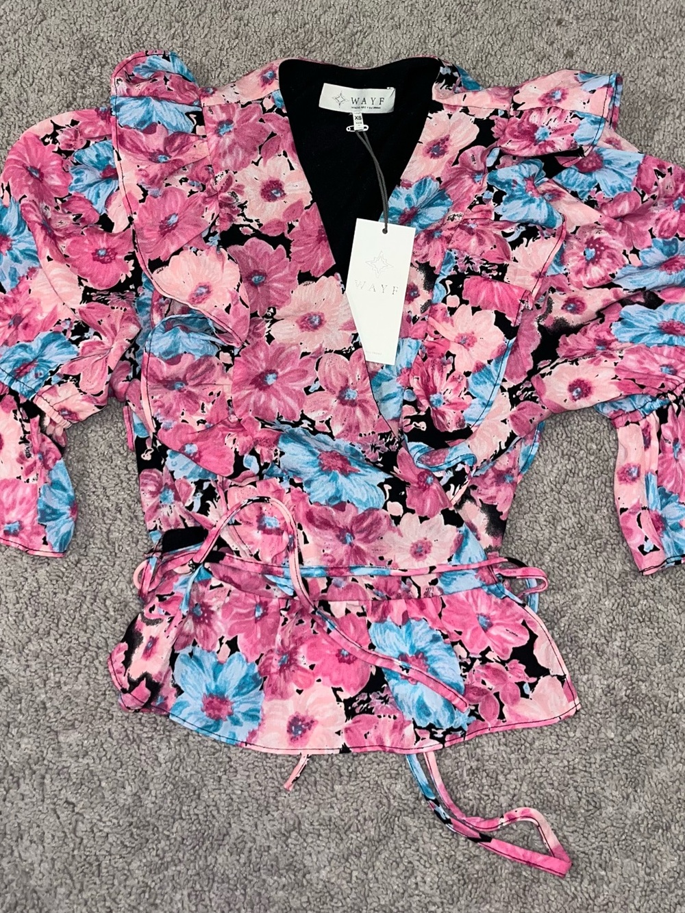 NWT WAYF Pink & Blue Floral Wrap Top
